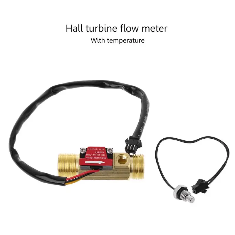 US211M Water Flow Meter and YF-B7 1-25L/min Hall Water Flow Sensor Brass DC 24V Turbine Flowmeter with NTC50K Temperature