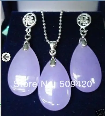 Free Shipping Wholesale>>>Jewelry light purple stone pendant necklace earring sets+free Chain