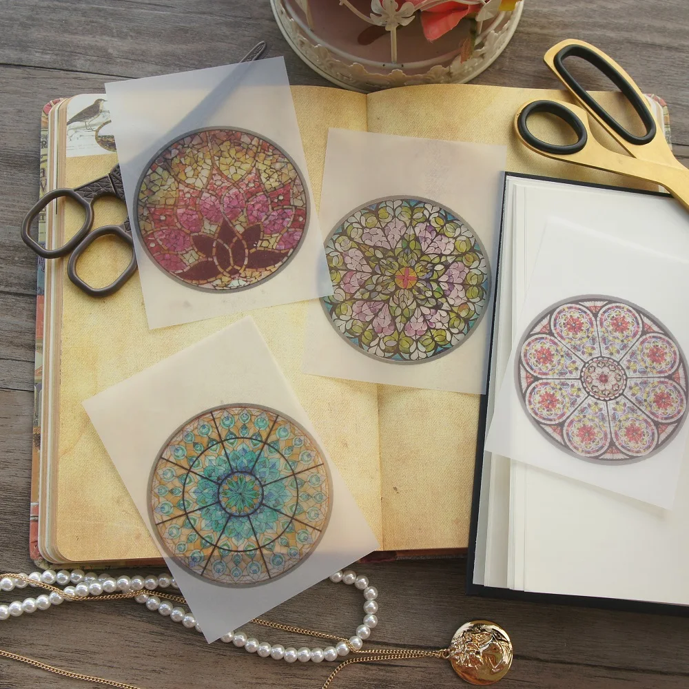 30 шт цветной стеклянный круглый калейдоскоп, дизайн окна, полупрозрачная бумага, креативный бумажный фон для скрапбукинга, подарочное использование
