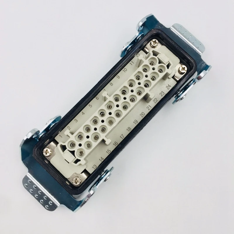 Прямоугольный H24B-He-024-1 сверхмощный соединители Мощность 24 Pin ядер линия 16A 500V Винтовые ноги авиации розетка, 139x43x72 мм
