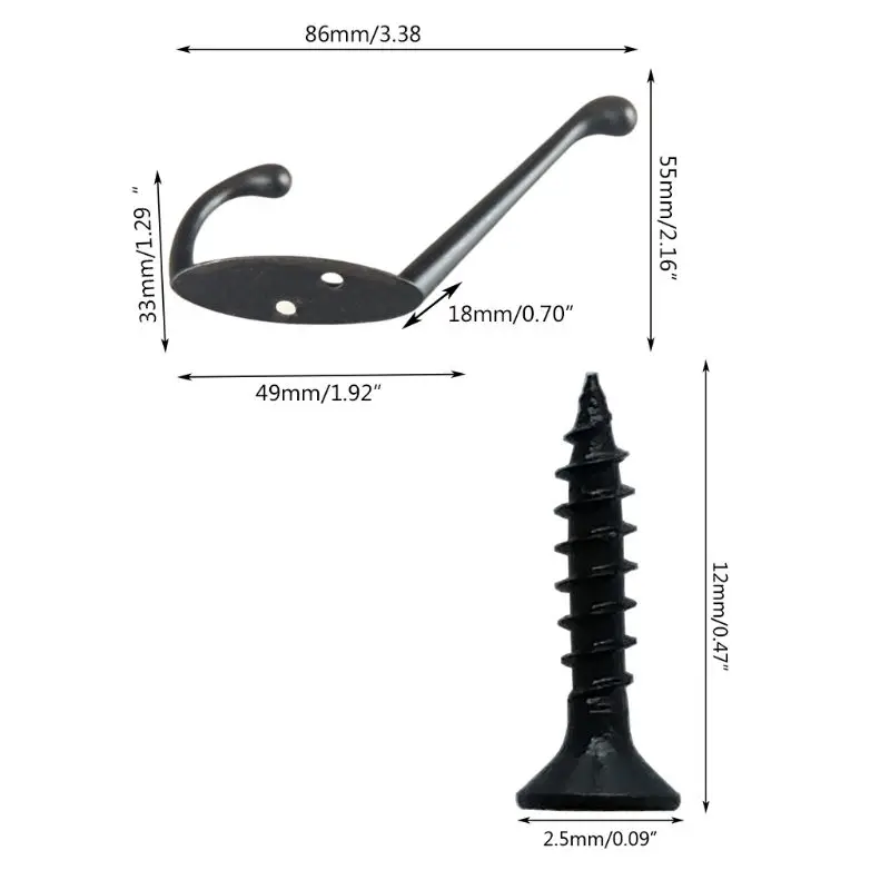 9 шт крючки для пальто настенные HooksHeavy Duty настенные для Hat аппаратные средства двойной зубец Ретро вешалка с 20 винтами(черный/золотой