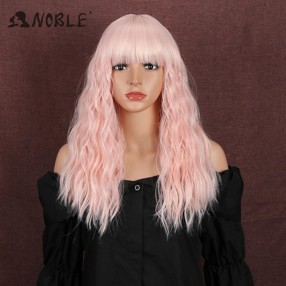 

Noble Synthetic Wig With Bangs Cosplay Wig Long Curly Pink Wig Synthetic Wig Colored Wig Ombre Wigs For Women Synthetic Wig