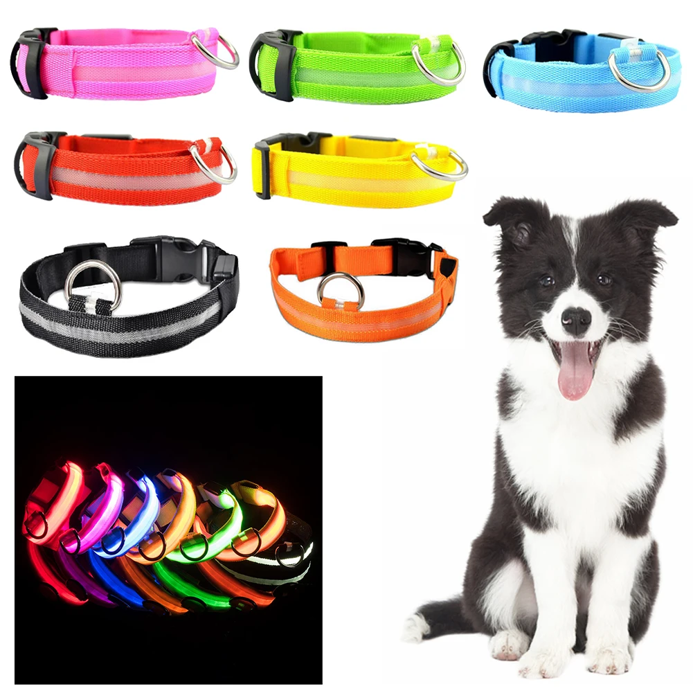 

LED Pet Nylon Dog Collar Night Safety Flashing Glow In The Dark Dog Leash Dogs Luminous Fluorescent Collars Collar Dog Supplies