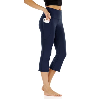 

Cropped pants women Pocket Pants Loose Elastic High Waist Flare Trousers Female Leggings Fitness Sports Running Athletic Pants