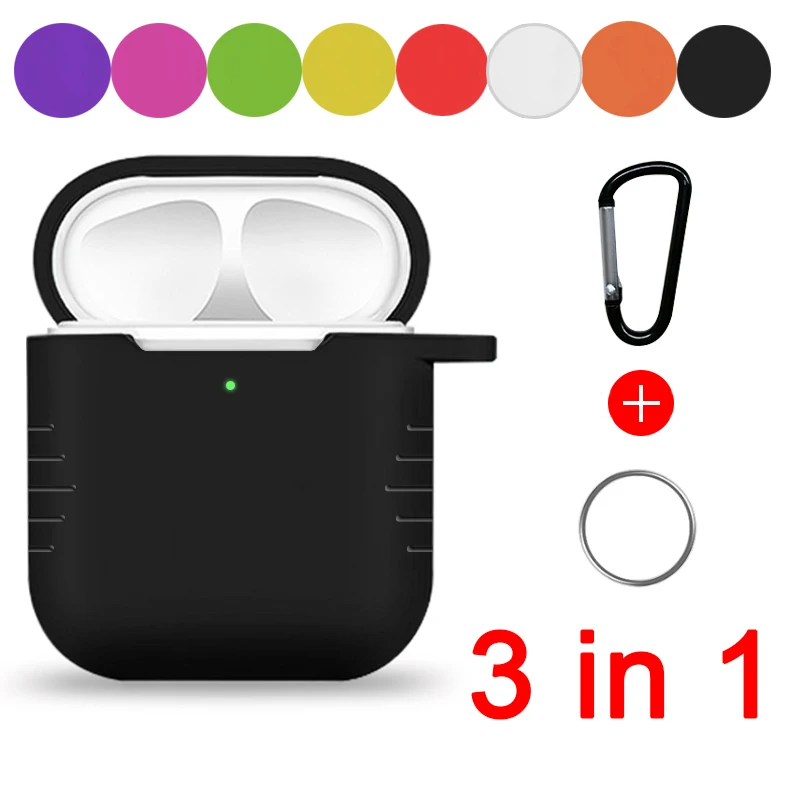 

3 in 1 Mini Soft Silicone Case For Apple Airpods 2 Shockproof Cover + Carry Ring For iphone Air Pods 2 Earphone Case Protector