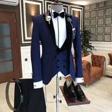 2020 Newest Fashion Navy Blue Costume Homme Business Mens Suits Wedding Suits For Men Ternos Masculinos Slim Fit Tuxedos 3 Piece