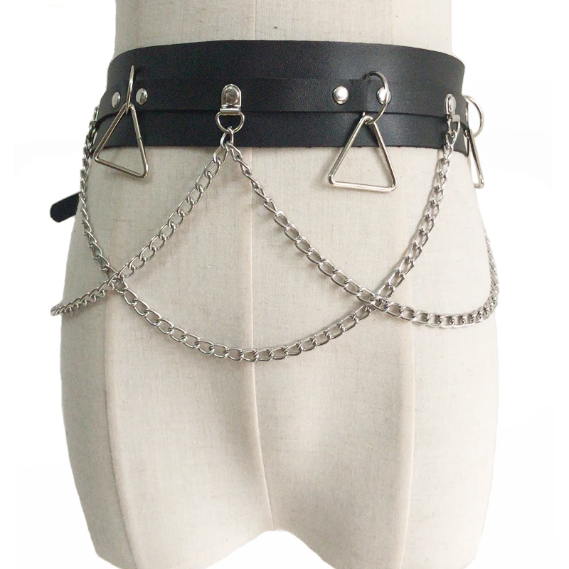 Fetish Fashion Adjustable Tassel Chain Belt Harness / Sexy PU leather Belt for Men and Women