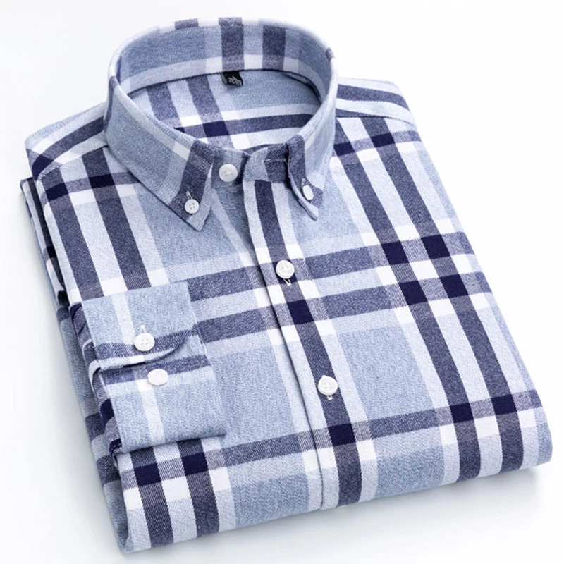 Men's 100% Cotton Brushed Flannel Plaid Checkered Shirt Long Sleeve Standard-fit Comfortable Warm Casual Button-collar Shirts Men's 100% Cotton Brushed Flannel Plaid Checkered Shirt Long Sleeve Standard-fit Comfortable Warm Casual Button-collar Shirts