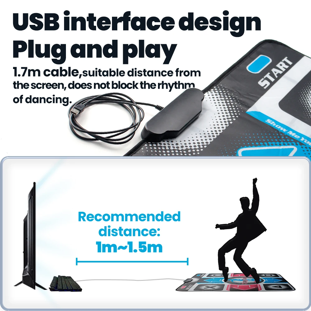 USB Non-Slip Dance Mat Dancing Pad Step Foot Blanket for PC Laptop Video Game Family Sports Motion Sensing Game