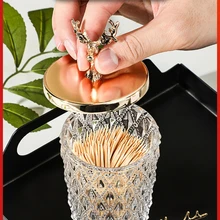 Light Luxury Glass Toothpick Jar Family Living Room Toothpick Box Cotton Swab Jar Nordic Creative Hotel Table Storage Jar