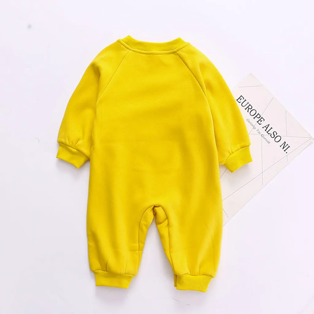 Комбинезон для маленьких девочек и мальчиков; зимняя одежда для новорожденных; Однотонный плотный теплый комбинезон с милым принтом собаки; повседневная одежда для малышей
