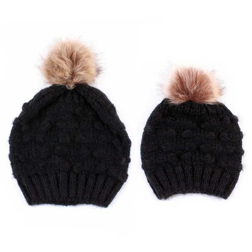 Черный Новинка; зимняя шапка для мужчин, женщин и детей; Skullies Beanies; вязаная шапочка; шапки для родителей и детей; теплая однотонная детская мягкая шапка; шапка - Цвет: Черный