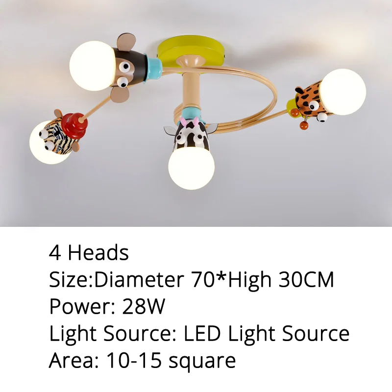 4 heads Животный мир трещотки мультфильм дизайн светодиодные потолочные светильники лампа для детской спальни кабинет Babyroom дистанционное управление лампа - Цвет корпуса: 4 heads