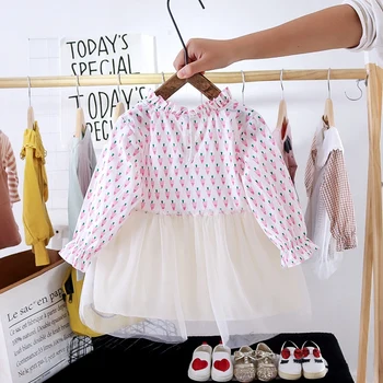 

Autumn Fall Baby Girl Long Sleeve Casual Outfits Clothing Stitching Princess Knee-Length Dress Printing Dress Skirt Cotton
