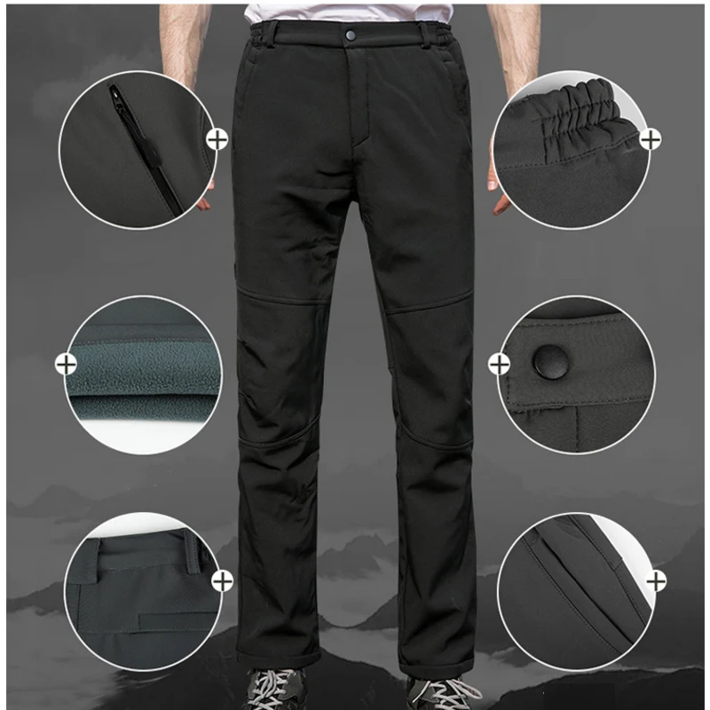 Men winter Plus Size pant waterproof softshell Outdoor Trousers Sports Hiking Camp Climb Fish Trekking ski fleece Oversized
