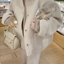 Зимняя женская куртка, зимняя однотонная Корейская версия шерстяного пальто, утепленное прямое зимнее женское пальто большого размера