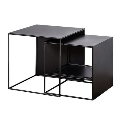 Простой современный журнальный столик в скандинавском стиле для гостиной, дивана, углового стола, маленькая квартира, креативная модная боковая комбинация, квадратный стол - Цвет: black 1 set