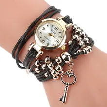Женские часы-браслет, женские модные часы, кожаный круглый ремешок, Золотой циферблат, кварцевые наручные часы, reloj mujer