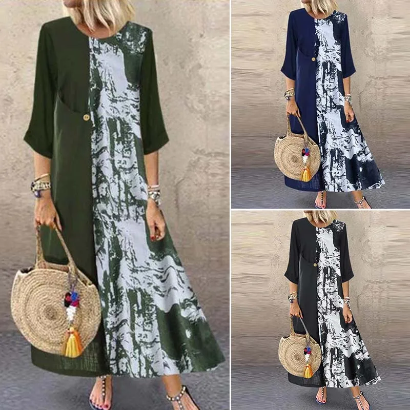 Осеннее платье с вышивкой ZANZEA женское 3/4 рукав Vestidos винтажные повседневные хлопковые вечерние Длинные Макси женское платье халат