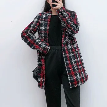 

Autumn and winter women's suit casual plaid double-breasted suit
