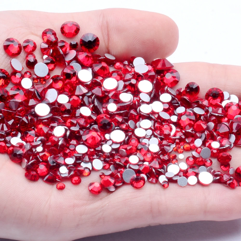 

High Quality ss3-ss34 Light Siam Flat Back Rhinestones Nail Art Glue On Non Hot Fix Crystals