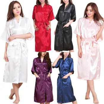 

Fashion Robes Solid Women's Night Robe Japanese Kimono Style Sexy Artificial Silk Bathrobe Nightdress