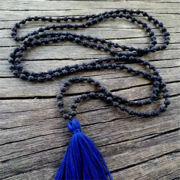 

8mm Lava Stone Gemstone Tassel 108 Beads Mala necklace men Hot Unisex Sutra spirituality Tassel Wristband Chakas Healing Unisex