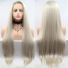 Смешанный белый блонд, длинный шелковый прямой синтетический парик на кружеве, термостойкие волокнистые волосы, натуральные волосы, свободная часть для женщин, парики