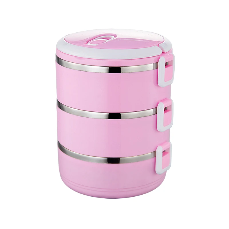 3 Layers pink 1 шт. термоконтейнер для ланча из нержавеющей стали для офиса, Портативный Ланч-бокс, Герметичный Термос, Ланч-бокс, контейнер для еды, принадлежности для кемпинга - Цвет: 3 Layers pink