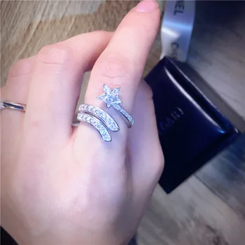 

New comet open ring S925 sterling silver gold set flash star pentacle ring for women