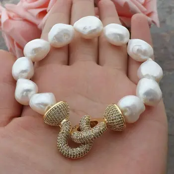 

natural White Baroque freshwater Pearl Bracelet Zircon Clasp