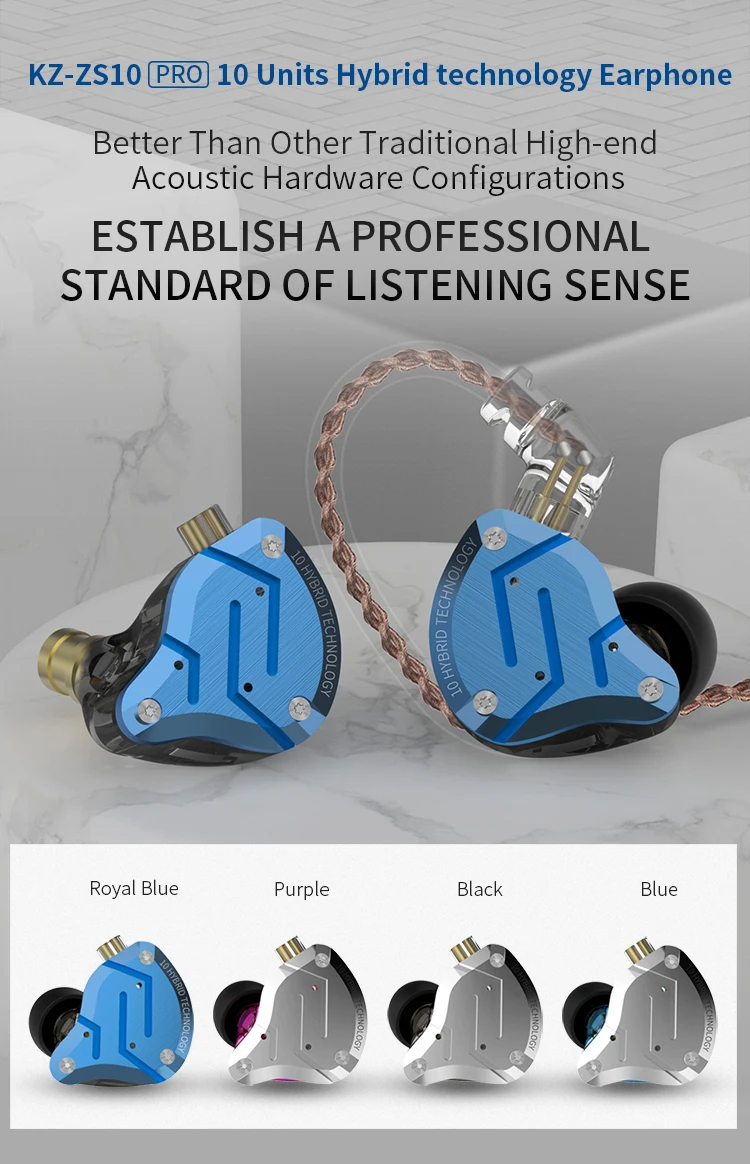 KZ ZS10 PRO 4BA+1DD KZ Hybrid Earphone Headset HIFI Earbuds In Ear Monitor Earbuds for Gaming Headset