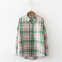 2019 Осенние новые женские горячие продажи с длинным рукавом клетчатые хлопковые блузки Свободная рубашка Топы Рубашки Блузки