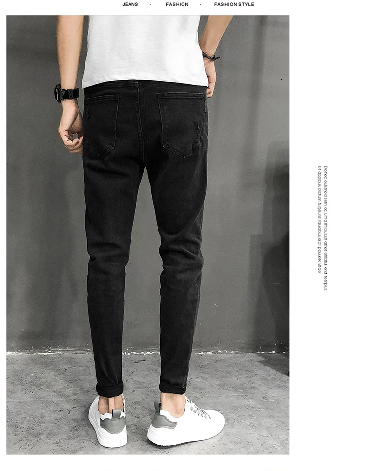 Autumn And Winter Jeans Men's Tide Brand Fashion Casual Solid Color Male Korean Version Of The Wild Feet Pants Black