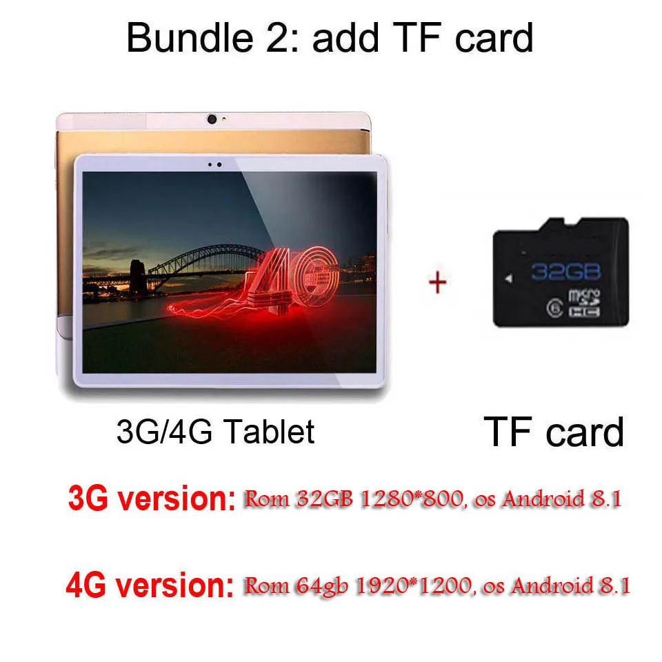 add 32G TF CARD Google Play 10 дюймов Android 8,1 планшеты ПК 4 ГБ ОЗУ 64 Гб ПЗУ 8 ядер Восьмиядерный 3G 4G LTE Wifi FM A-GPS Bluetooth детский планшет 10,1 - Комплект: add 32G TF CARD