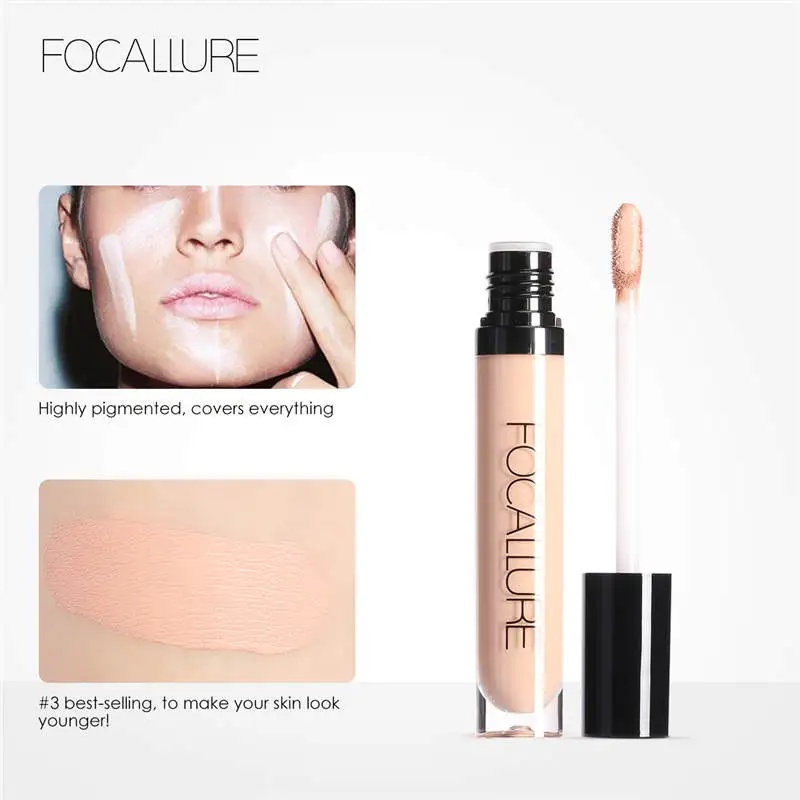 Liquid Concealer Waterproof Concealer Makeup Concealer Makeup Base Cream Face Concealer FOCALLURE Full Coverage Makeup Liquid Concealer Convenient Eye Concealer Cream Waterproof Make Up Base Face Cosmetic