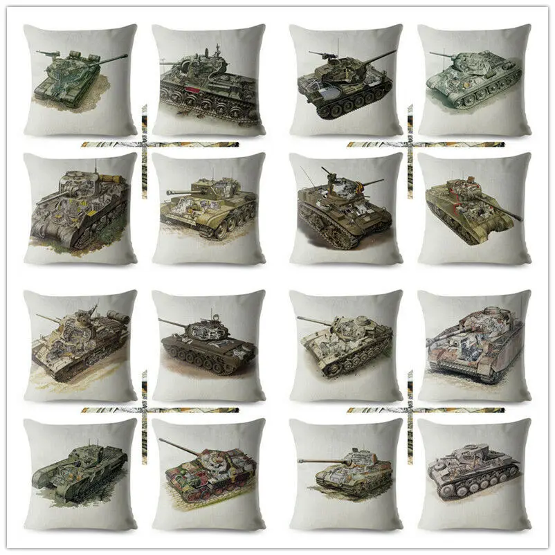 

Cartoon Tank Car Cushion Cover Decor War Weapon Pillow Case for Sofa Home