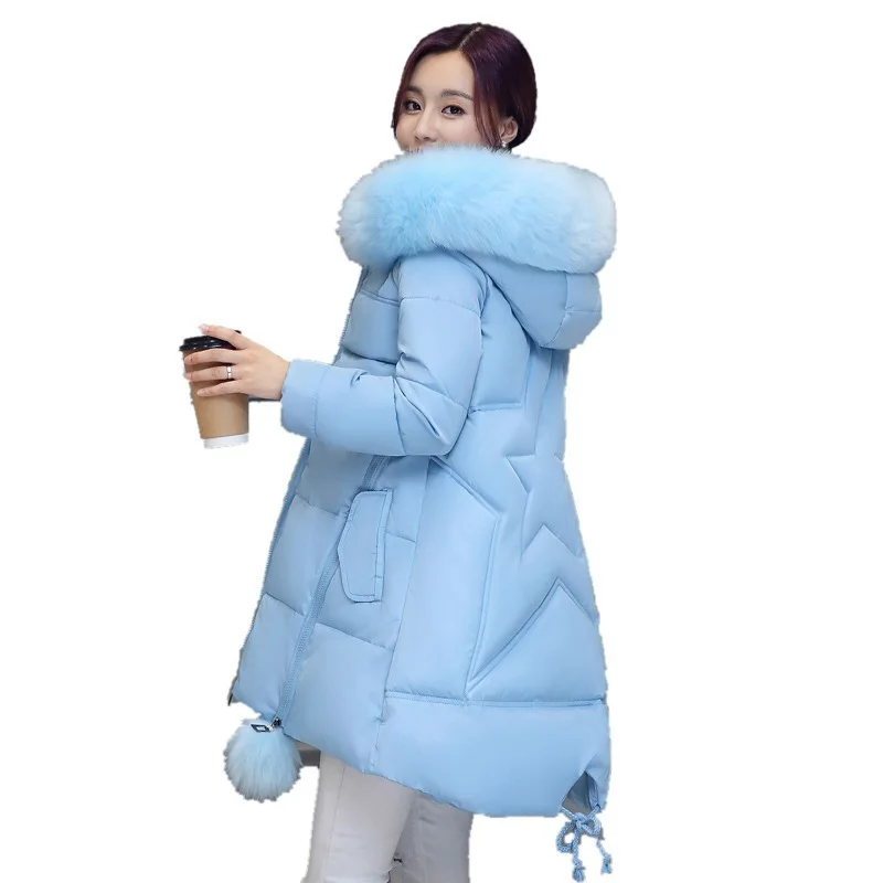 

2019 Winter New Style Korean-style Thick Mid-length Five-pointed Star Hooded Cotton-padded Clothes Women's A- line dou peng xing