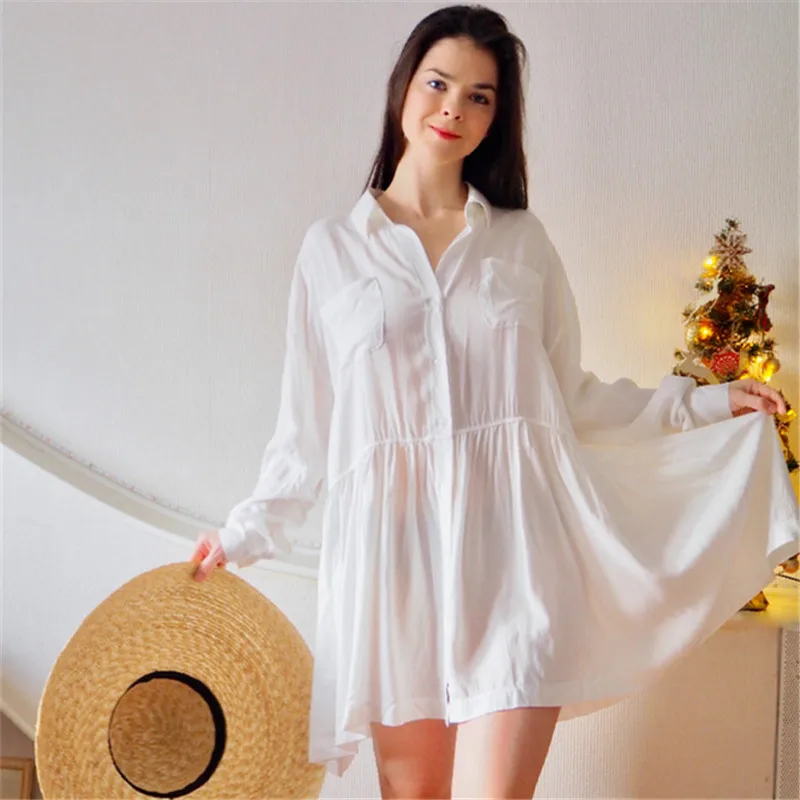 Women Summer Ruffle Mini Dress Bikini Cover Ups Sexy V-neck Button Irregular Pleated Shirt Dress Party Beach Vestidos Mujer
