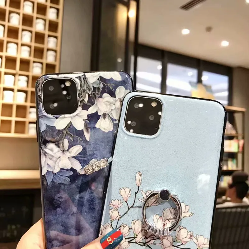 Блестящий Мягкий чехол из ТПУ для OPPO Reno 2 Reno 2 Z Reno 2 F Reno Z Flower задняя крышка с кольцом на палец чехол для телефона KONSMART