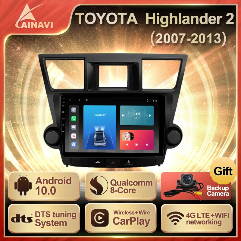 Автомобильный радиоприемник Android 2007 QLED для Toyota Highlander 2 2013-автомобильный стерео