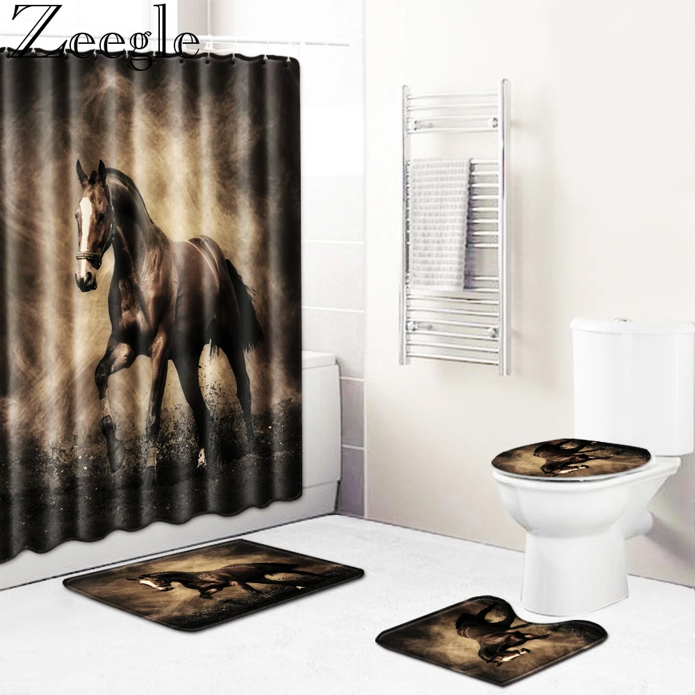 Bathroom Curtain Shower Curtain Bath Mat Set Absorbent Bathroom Doormat Shower Mat Anti-slip Toilet Pedestal Rug Soft Foot Mat