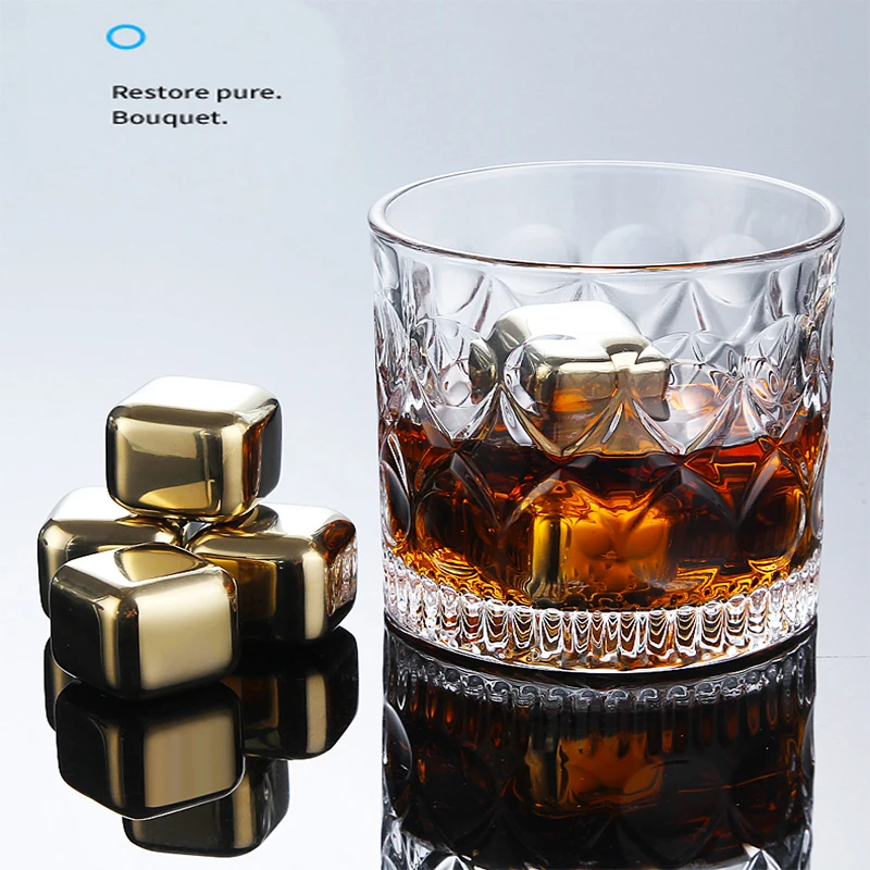 Ice Cubes Whiskey Stones Drink Cooler Ice Bucket Wine Cooler Sleeve Beer Bottle Cooler Beer Cooler Stainless Steel Wine Whisky Cooler Golden Whiskey Stones Cooling Ice Cubes Chilling Rocks Ice Bucket Champagne Beer Cooler Reuse
