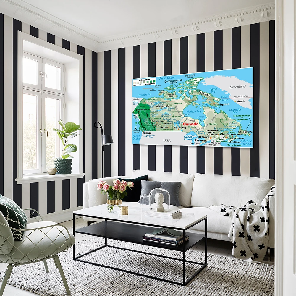 150*100cm The Canada Terrain Map Wall Art Poster Non-woven Canvas Painting Classroom Home Decoration School Supplies