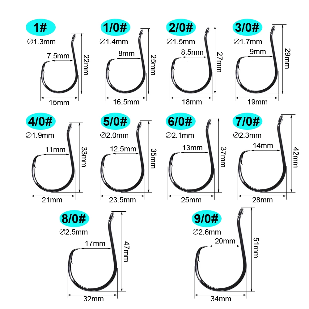 3-5pcs Saltwater 3X Strong Wire Circle Hook Shark Fishing Hooks Monster  Black Fishhooks for Saltwater Fishing 8/0-14/0