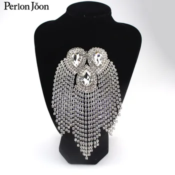 

Glass Water Drop Fringed Crystal Epaulets patch Flexible Chain DIY Rhinestone tassel Brooch Decoration clothing Shoes Accessorie