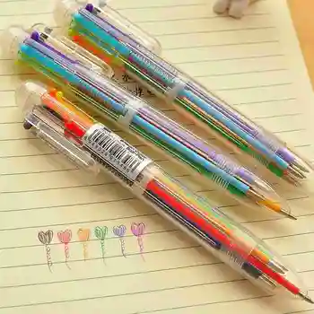 

1pc 0.5mm Multi-color 6 In 1 Color Ballpoint Pen Students School Office Supply Plastic Ballpoint Pen