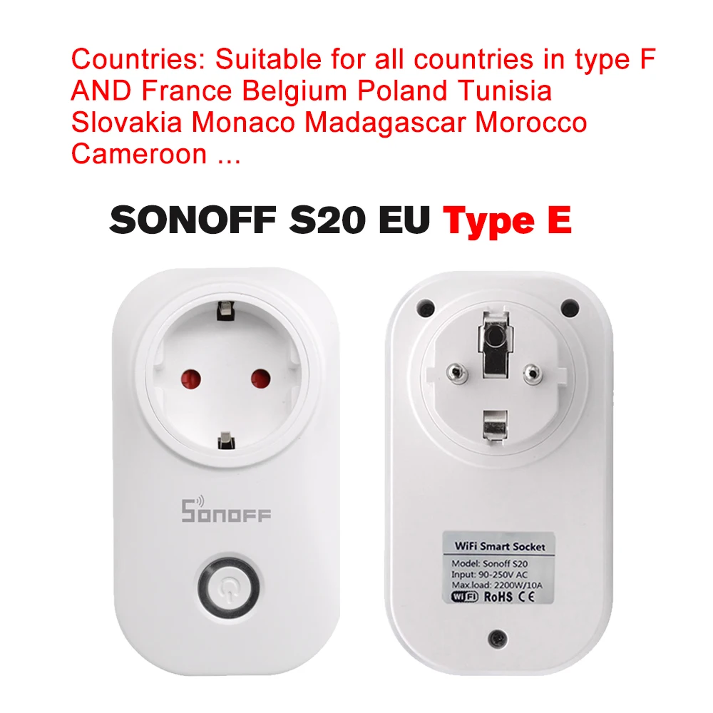 EU E-Plug 2 шт. Sonoff S20 EU Plug Wifi умная розетка переключатель беспроводное приложение Удаленная розетка переключатель синхронизации для умного дома Alexa - Комплект: EU E-Plug