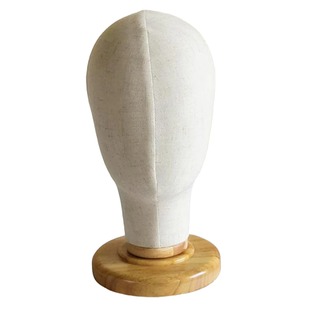 Hair Wigs Extension Making Hats Caps Display Canvas Cork Block Mannequin Head Model with Wooden Stand - 21.26inch