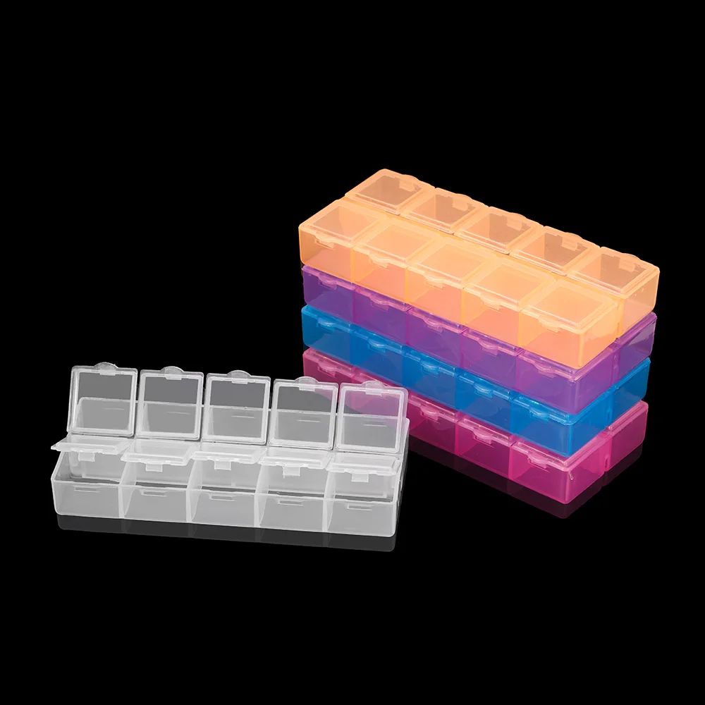 

6 Color 13.2*6*1.9cm Double Row Plastic Rectangle Transparent Jewelry Storage Box Case For DIY Craft Jewelry Organizer Container